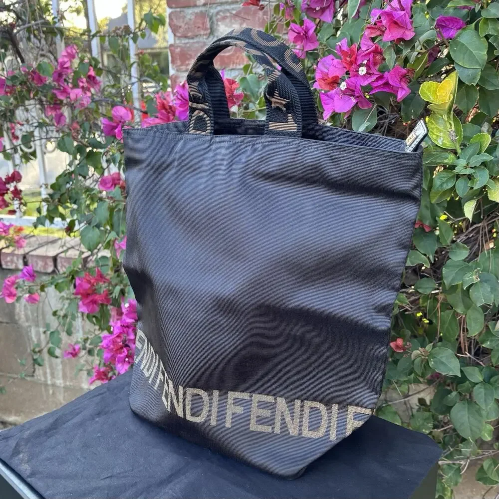 FENDI Nylon Bucket Tote Bag Handbag Star Logo Brown